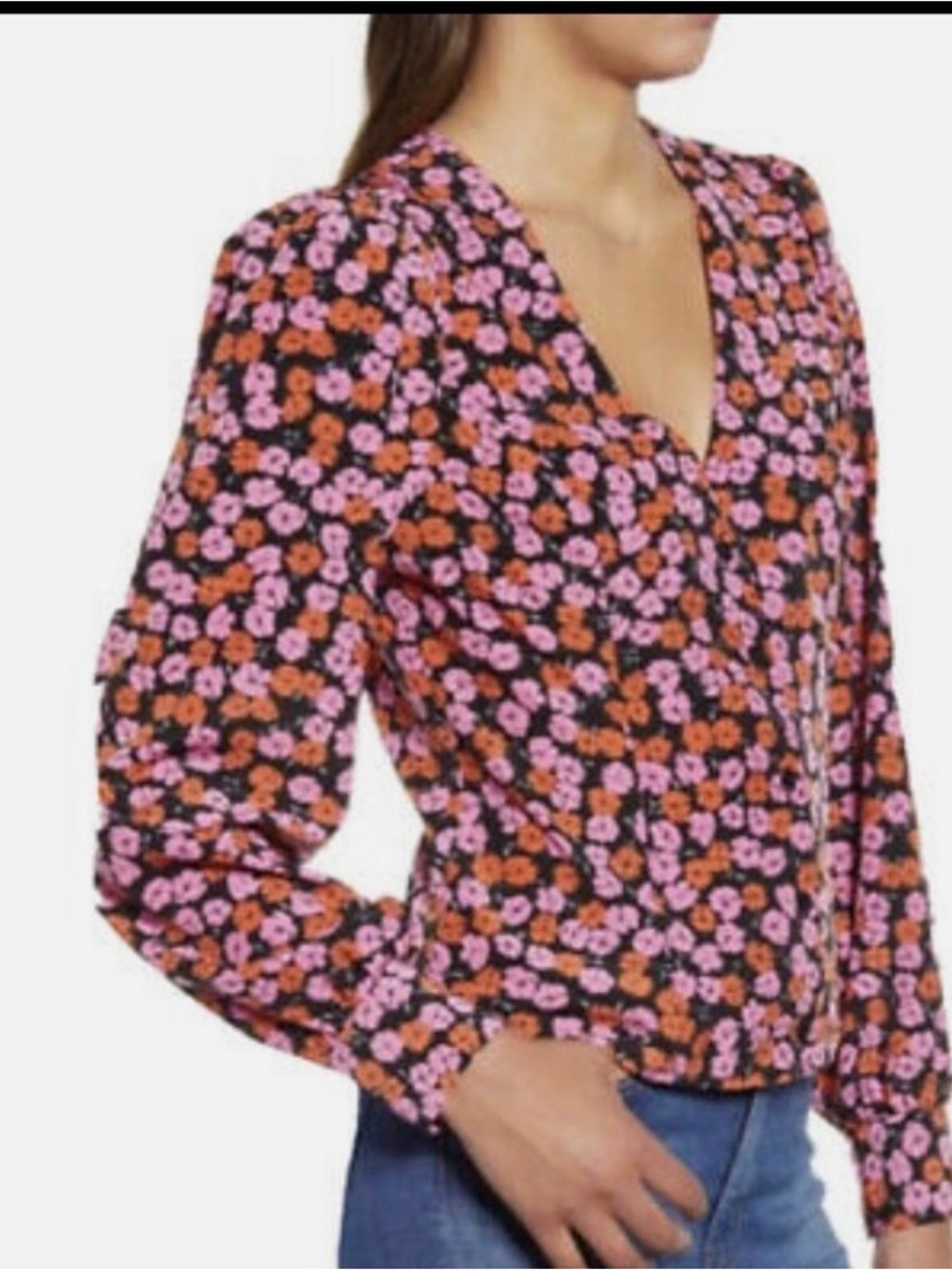 All in Favor V-Neck Long Sleeve Blouse - Pink & Orange